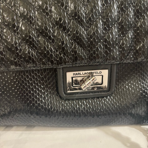 KARL LAGERFELD Paris Agyness shoulder Bag with Silver Tone Chain Straps - Picture 2 of 12